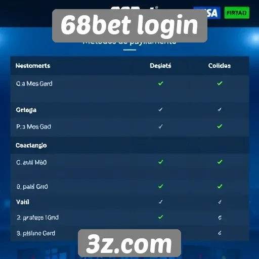 Comparativo entre métodos de pagamento no 68bet login